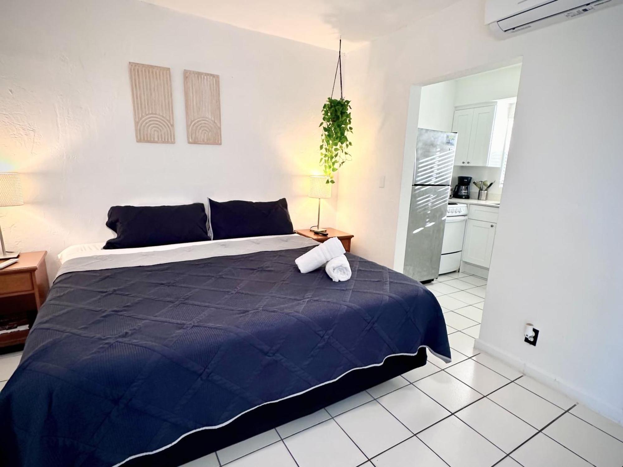 Estudio con cama extragrande y sofá cama