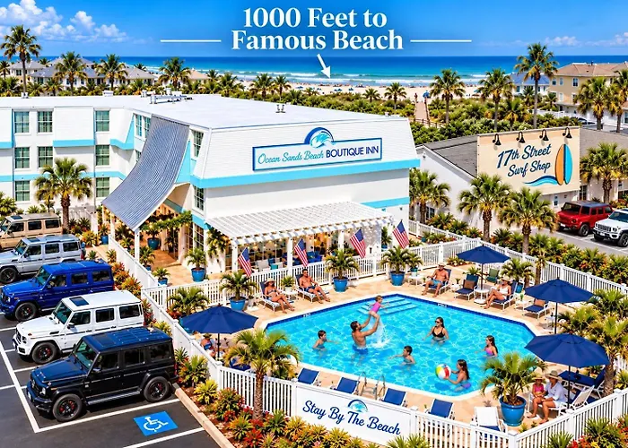Family Friendly Hotels New 2026-Ocean Sands Beach Boutique -Sauna And Salt-Mineral Pool -Free Beach Bikes And Famous Beach- Fresh Baked Cookies And Popcorn - Bathrobes And Sunscreen In All Rooms-Ultra Sparkling-Free Laundry- 4 Grand Black Beds-Call N